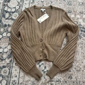 Cropped Tan Ribbed Cardigan